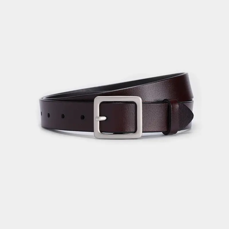 Women's Black Genuine Leather Belt with Decorative Fastener