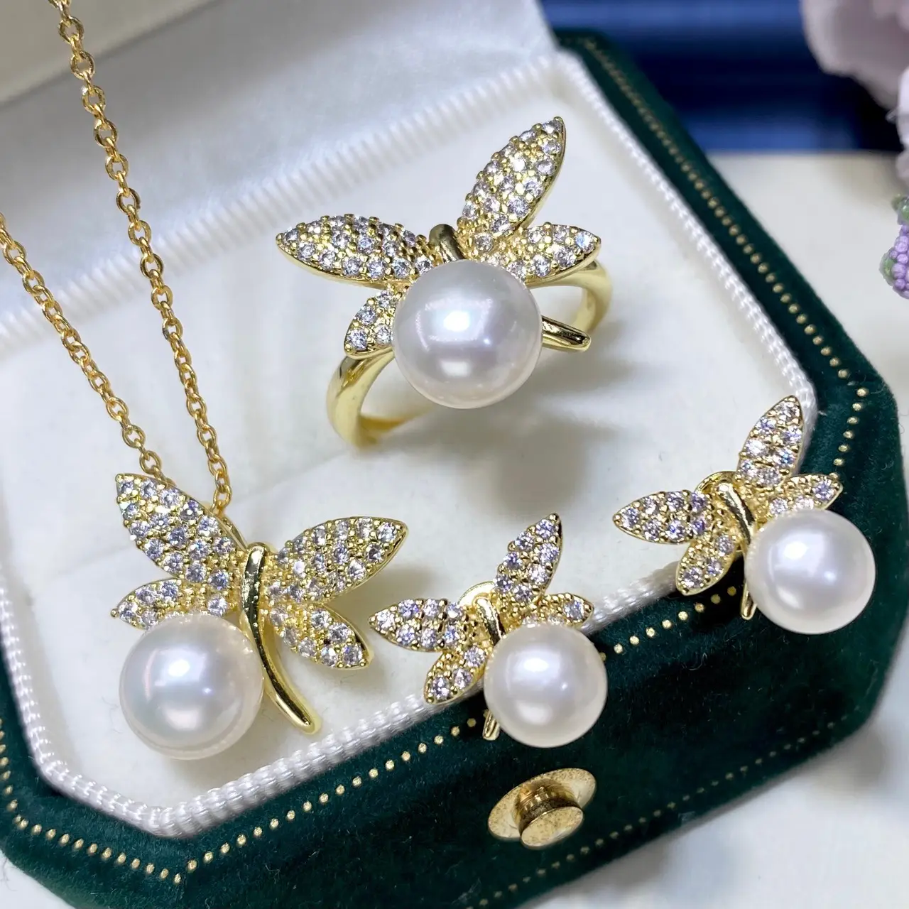 2025 Pearl Pendant Set Natural Green Gold Jewelry Gift - Image 2