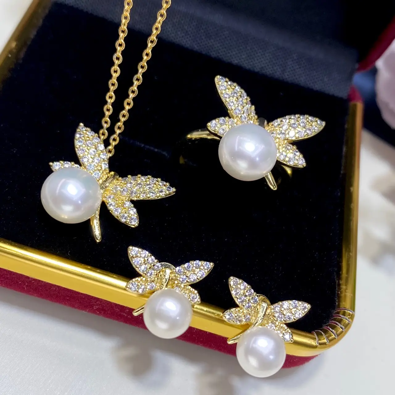 2025 Pearl Pendant Set Natural Green Gold Jewelry Gift - Image 3