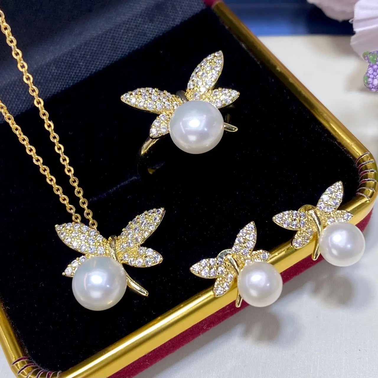 2025 Pearl Pendant Set Natural Green Gold Jewelry Gift - Image 4