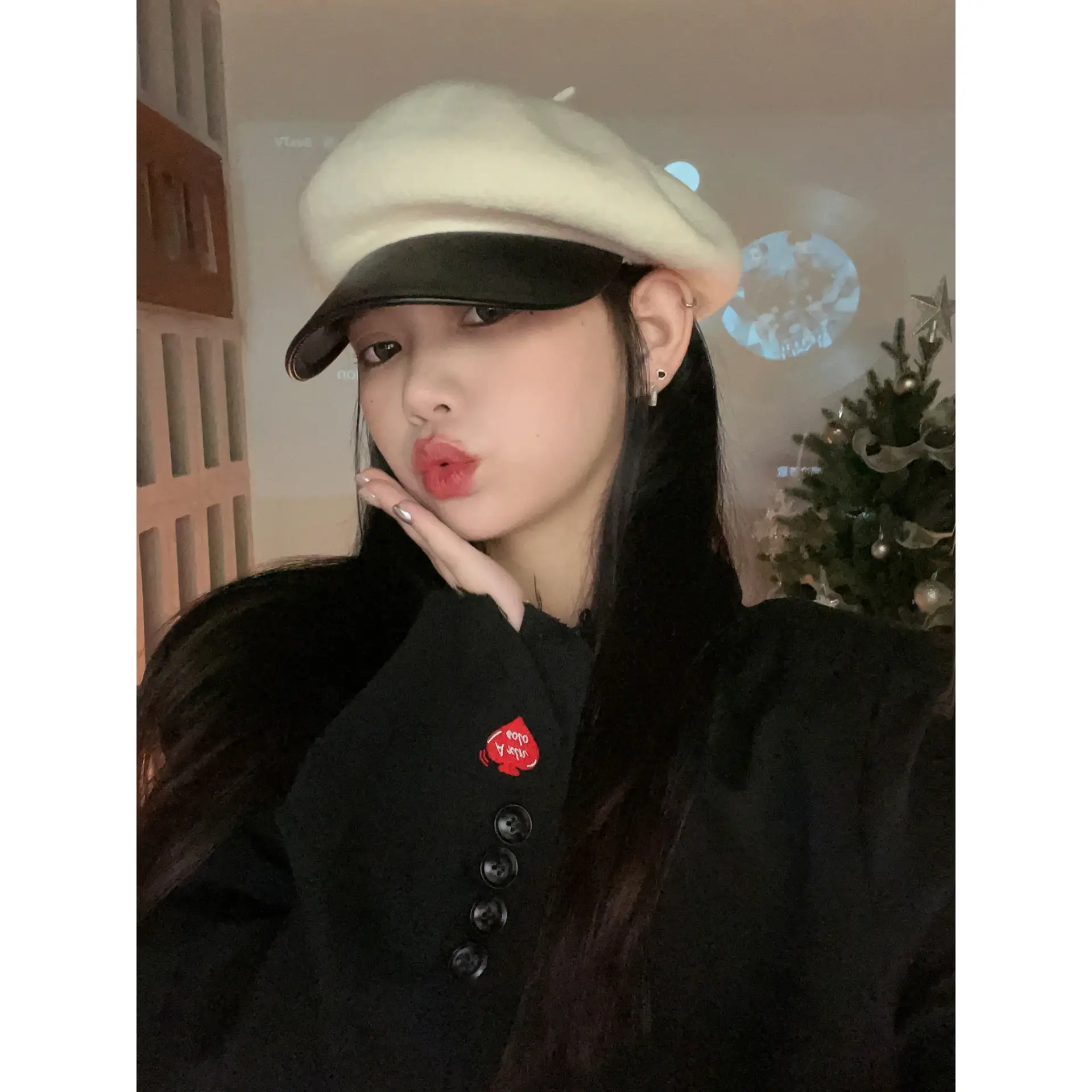 2023 Woolen Beret for Girls Red Peaked Cap - Image 9