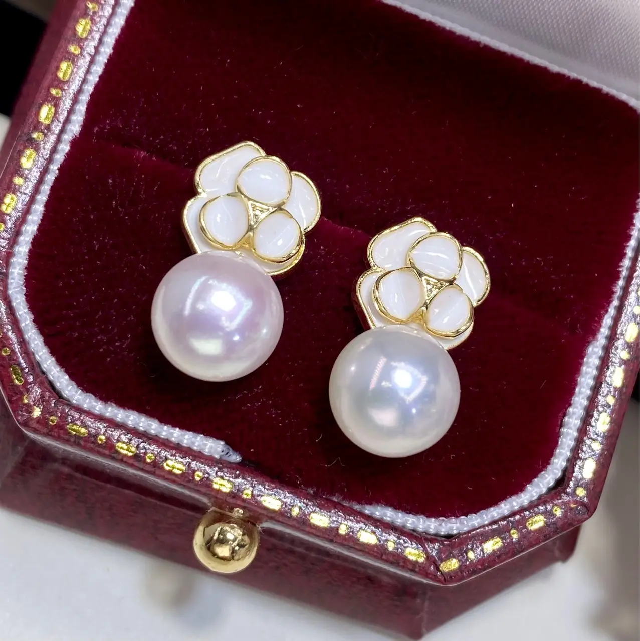New Camellia Pearl Earrings for Women 14K Gold - Image 2