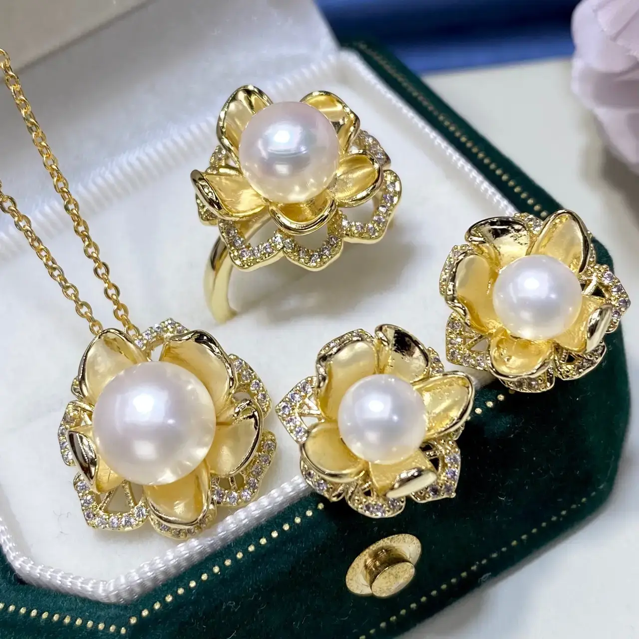 2025 Pearl Set Pendant Ring Earrings Gold Plated Natural Pearl - Image 2