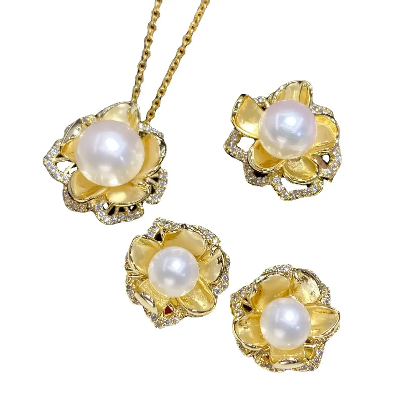 2025 Pearl Set Pendant Ring Earrings Gold Plated Natural Pearl - Image 5