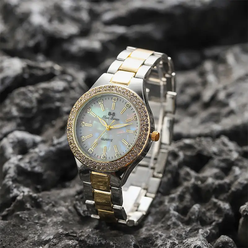 Diamond Encrusted Women's Watch Gold Silver Band