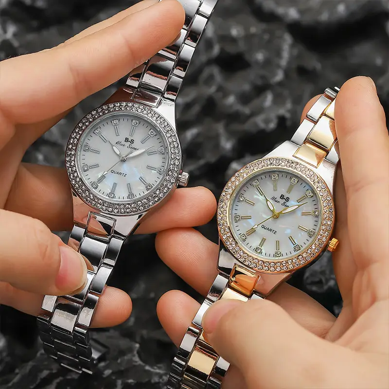 Diamond Encrusted Women's Watch Gold Silver Band