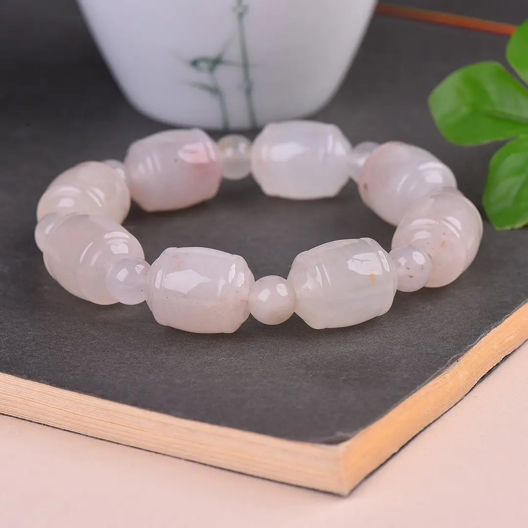 Genuine Jade Bracelet White Violet Natural Jade for Women