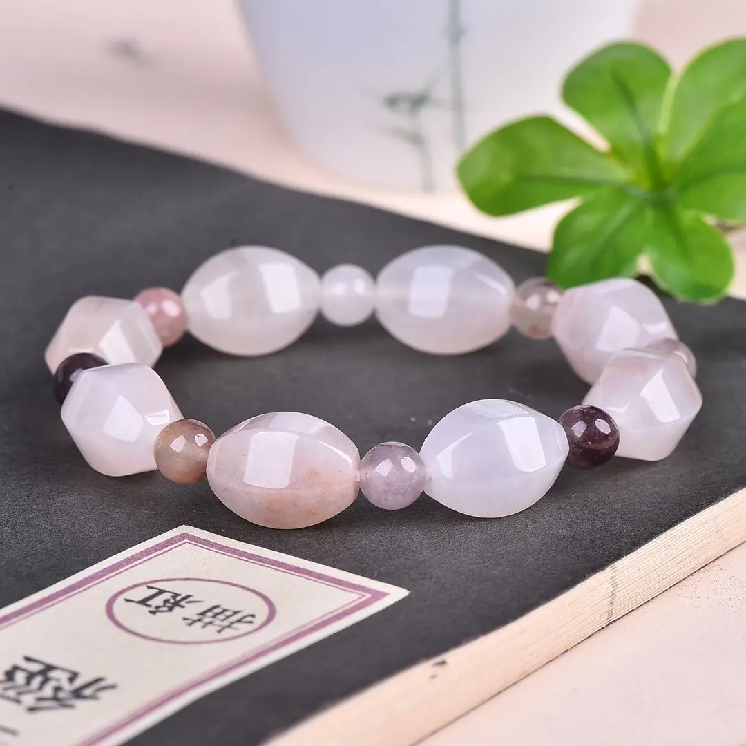 Genuine Jade Bracelet White Violet Natural Jade for Women