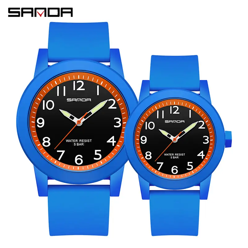 Sanda Couple Watches Blue Orange Waterproof Quartz - Image 17