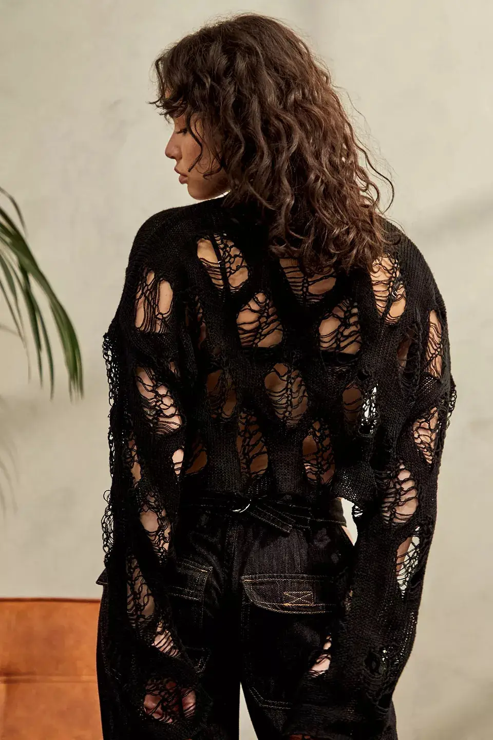 Sexy Hollow Knitted Sweater for Women in Olive Green — feature 11