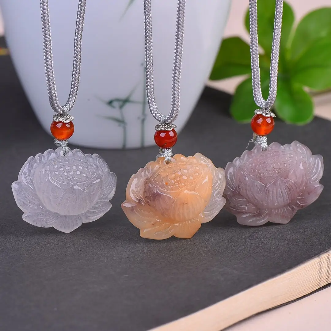 Natural Gold Silk Jade Pendant Guanyin Lotus Gem Light — feature 11