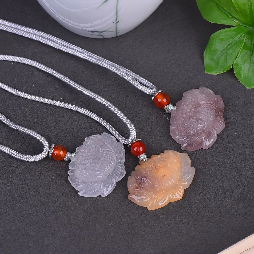 Natural Gold Silk Jade Pendant Guanyin Lotus Gem Light — feature 12