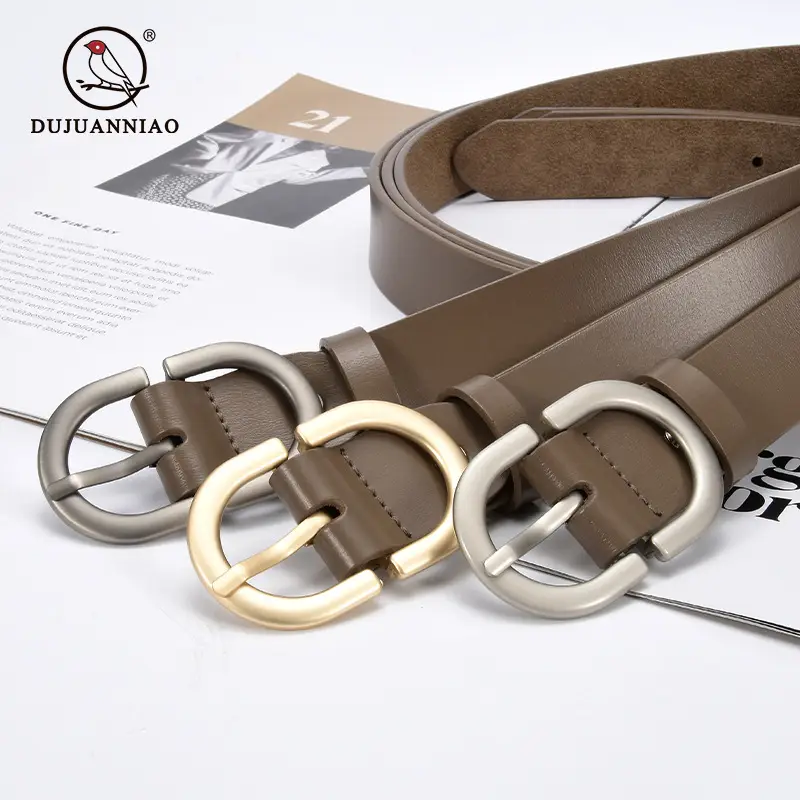 Women's Cowhide Belt Classic Buckle Brown