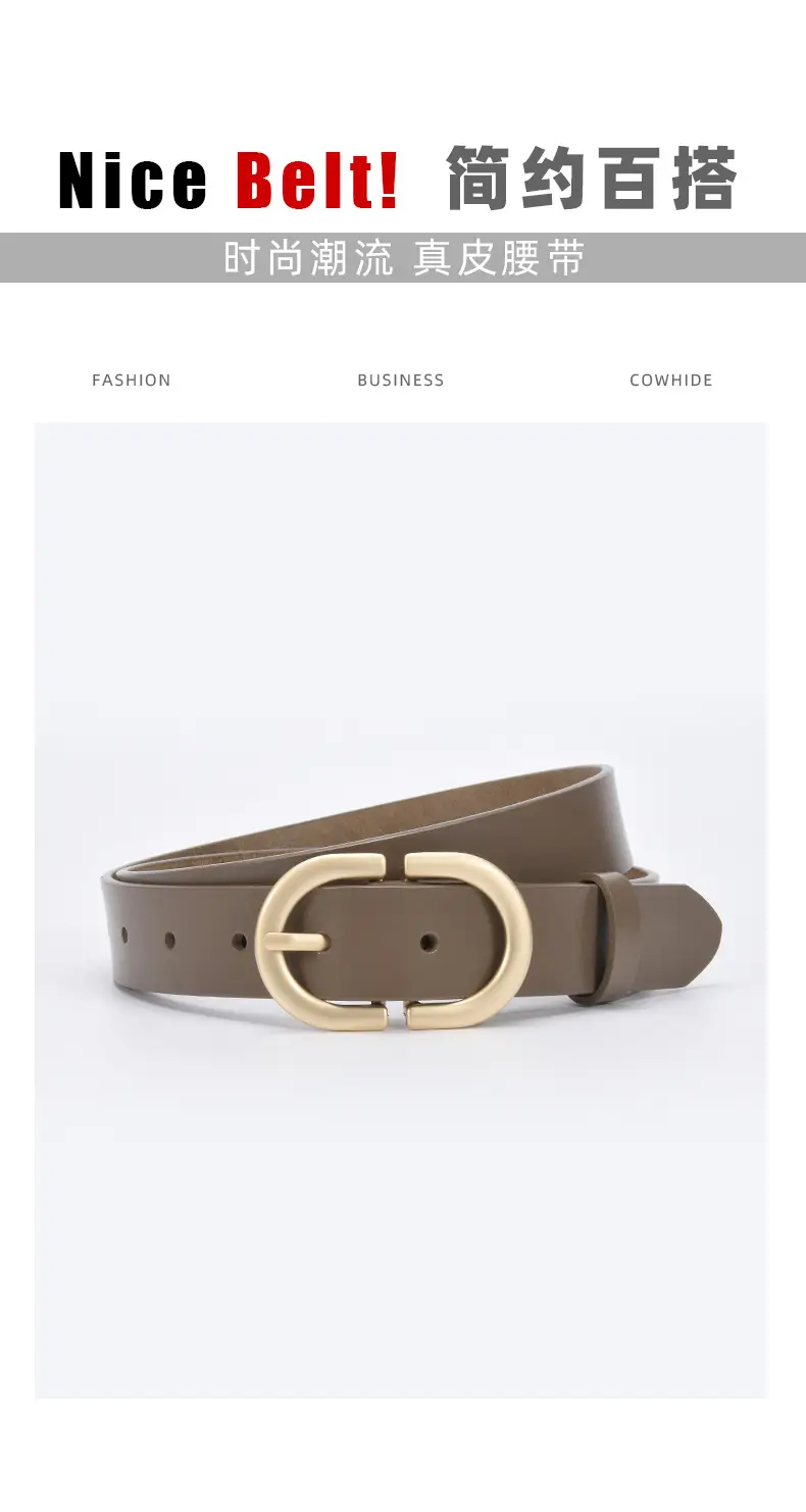 Women's Cowhide Belt Classic Buckle Brown — feature 14