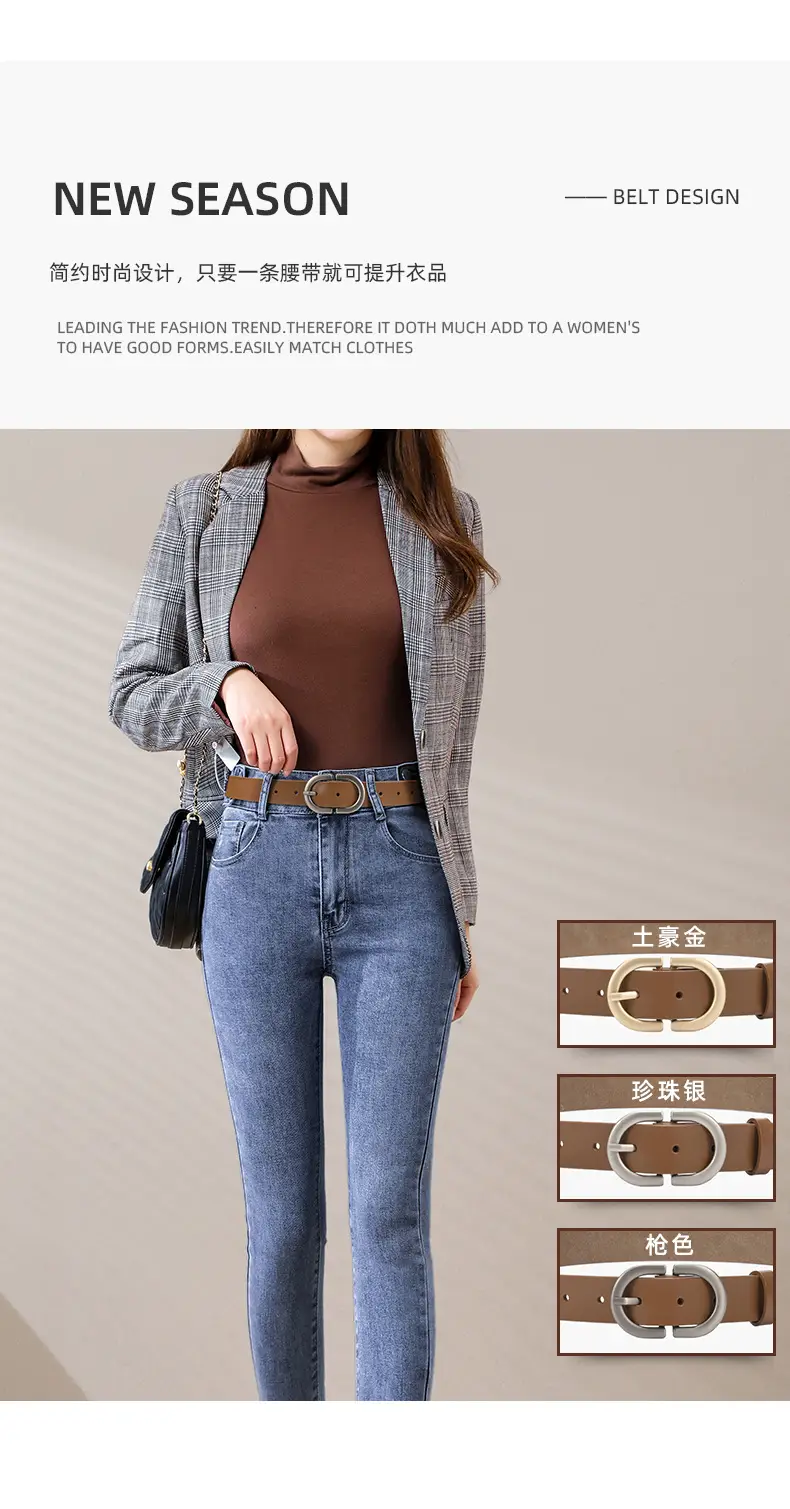 Women's Cowhide Belt Classic Buckle Brown — feature 15