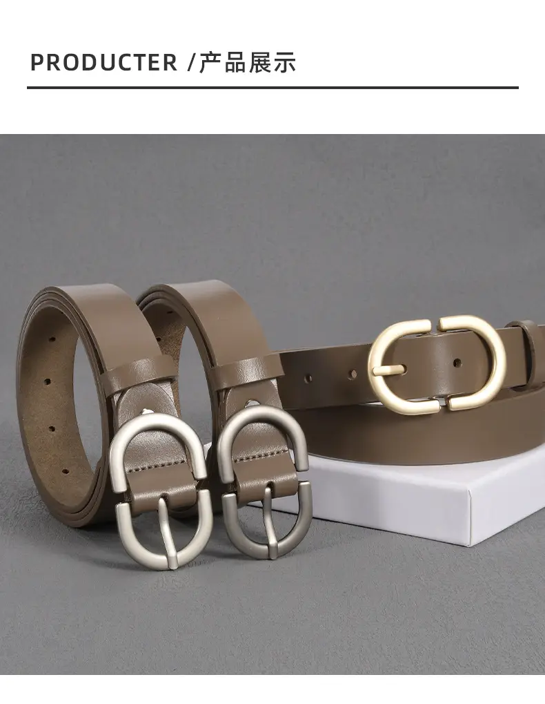 Women's Cowhide Belt Classic Buckle Brown — feature 20