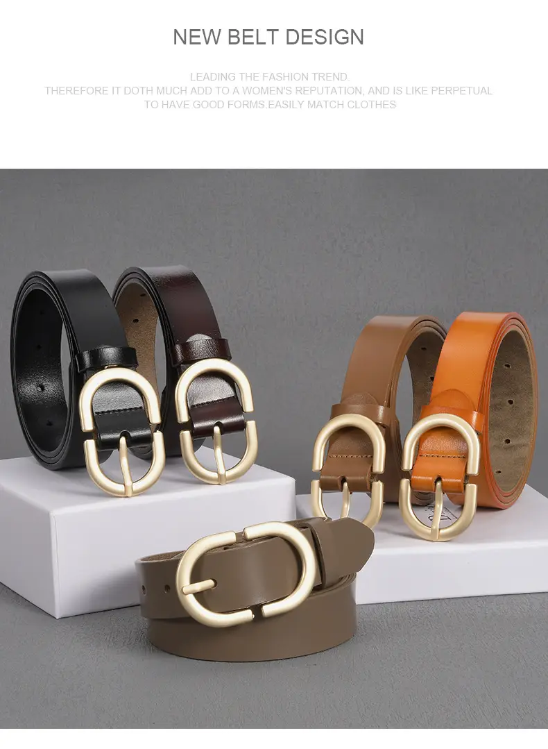 Women's Cowhide Belt Classic Buckle Brown — feature 21