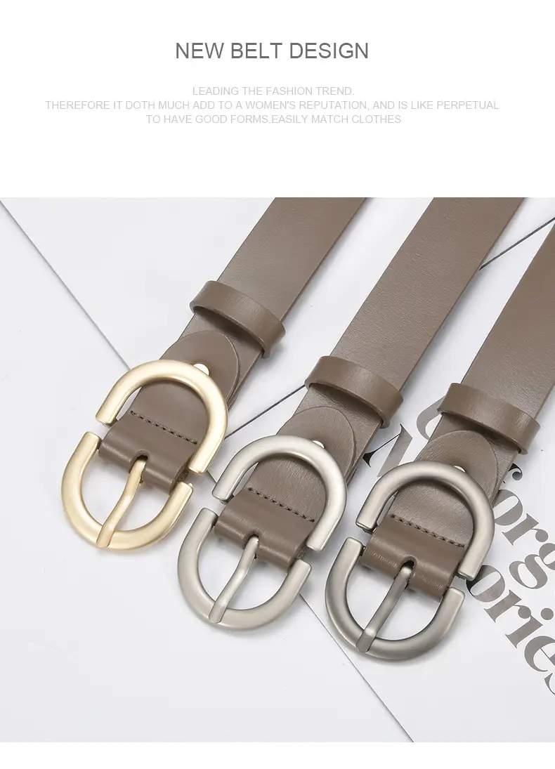 Women's Cowhide Belt Classic Buckle Brown — feature 22