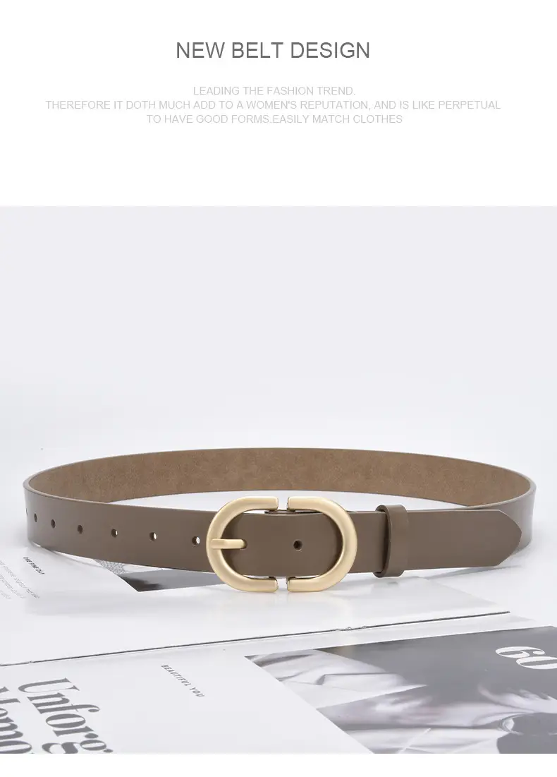 Women's Cowhide Belt Classic Buckle Brown — feature 23