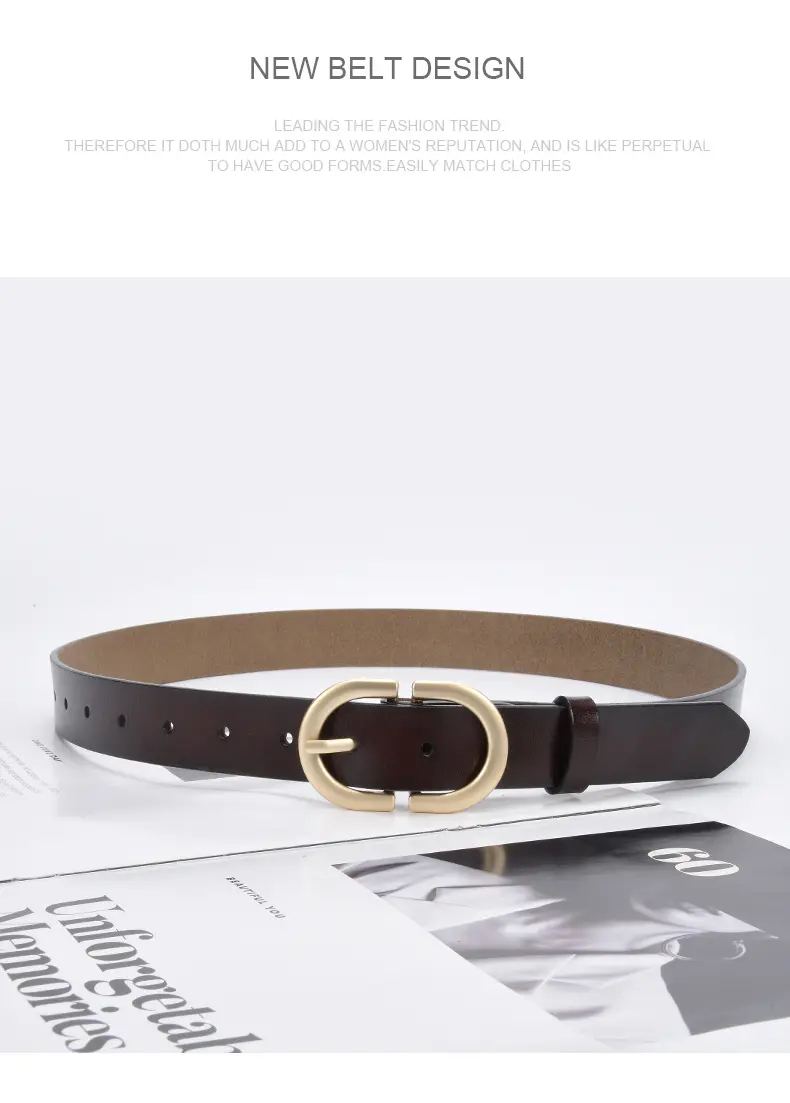 Women's Cowhide Belt Classic Buckle Brown — feature 24