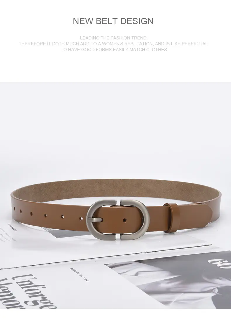 Women's Cowhide Belt Classic Buckle Brown — feature 25