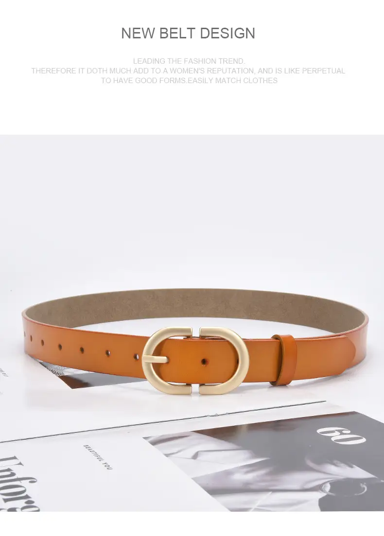 Women's Cowhide Belt Classic Buckle Brown — feature 27