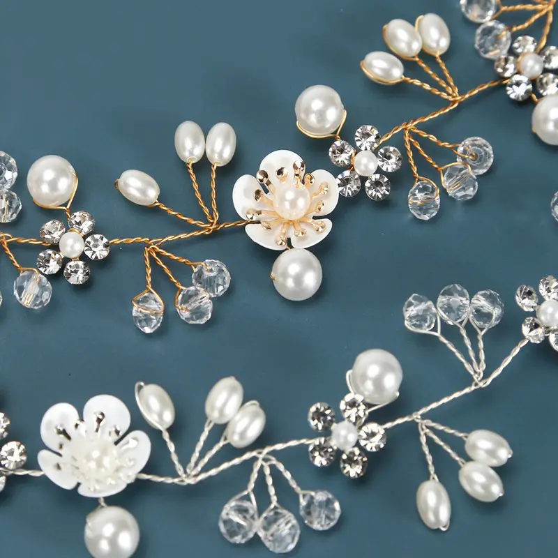 Beautiful Flower Handmade Pearl Beaded Headband for Wedding Dress - Image 5