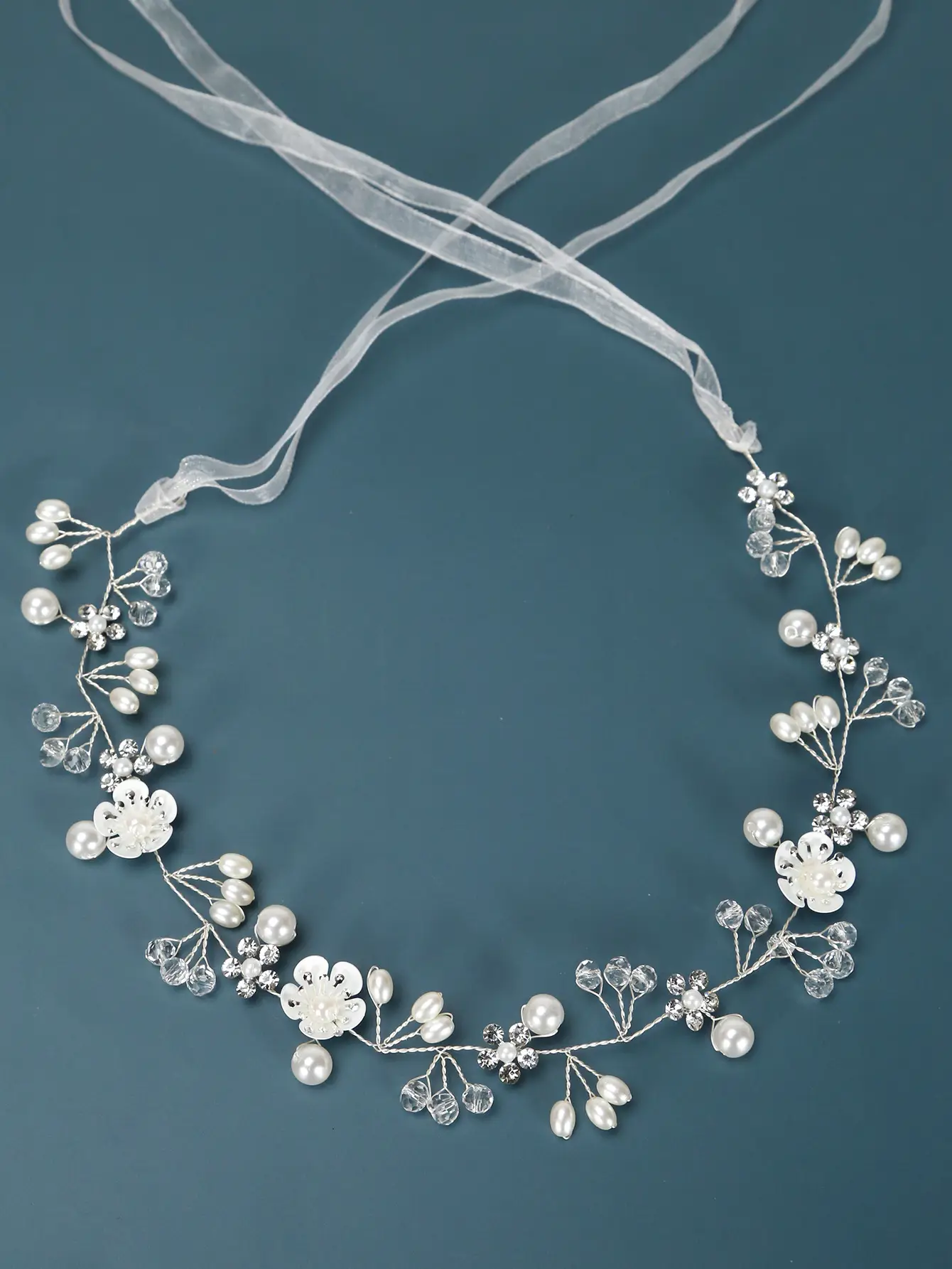 Beautiful Flower Handmade Pearl Beaded Headband for Wedding Dress — feature 11