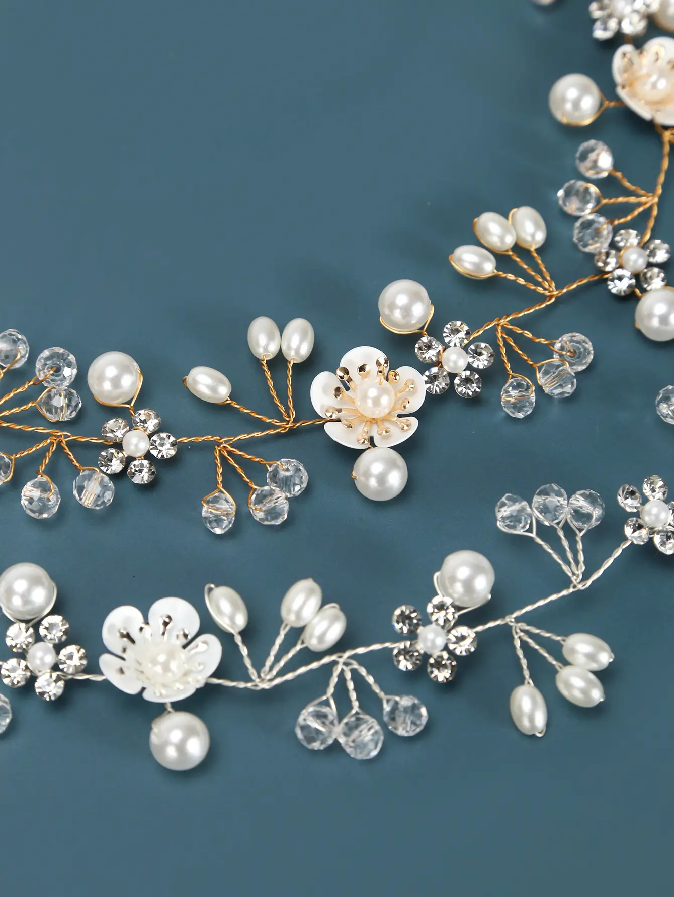 Beautiful Flower Handmade Pearl Beaded Headband for Wedding Dress — feature 13