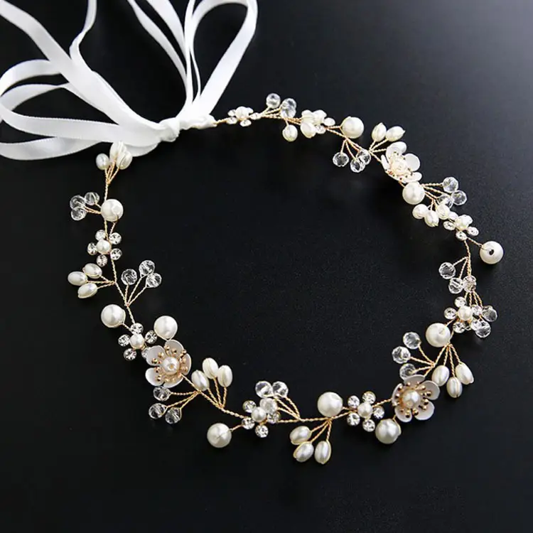 Beautiful Flower Handmade Pearl Beaded Headband for Wedding Dress — feature 7