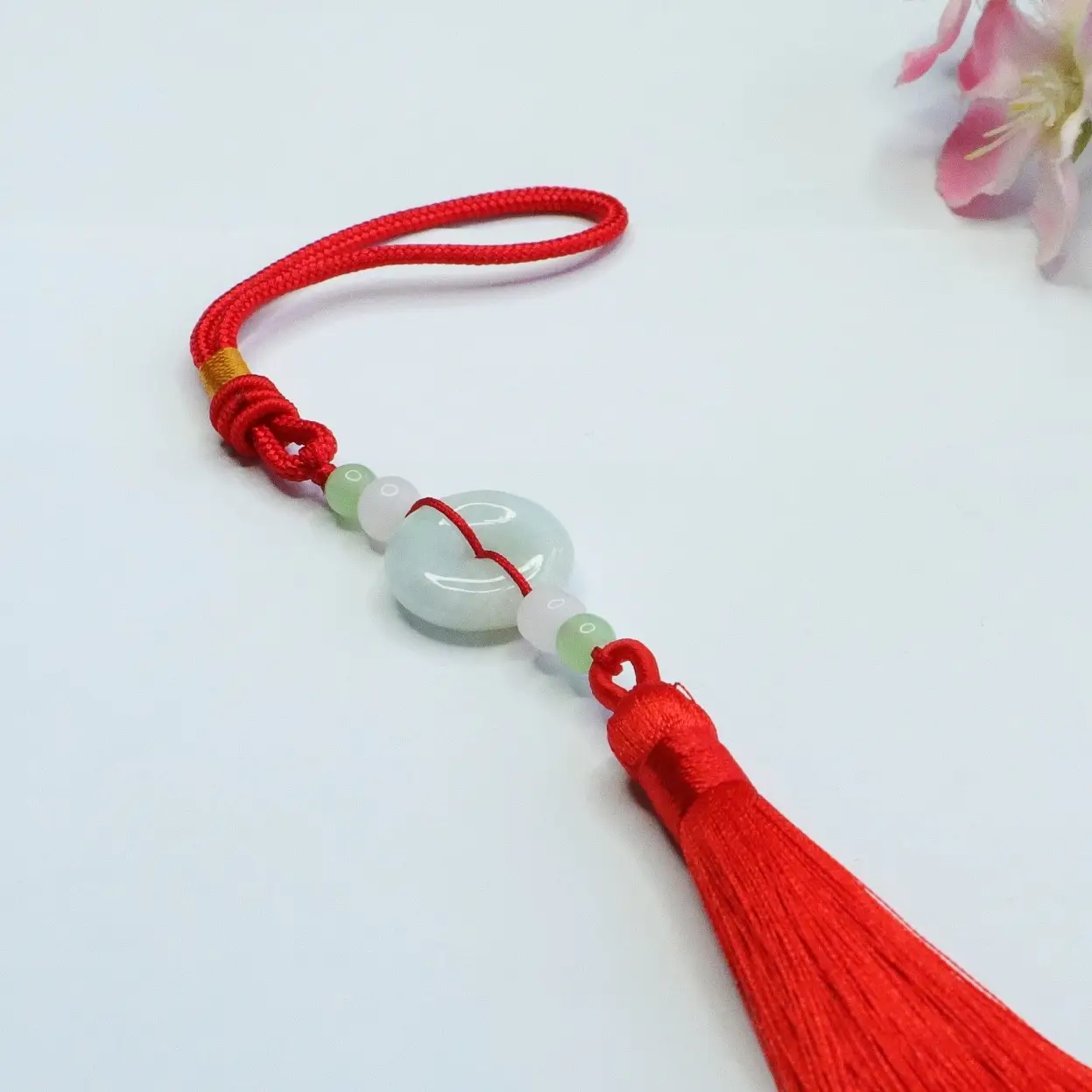 Jade Peace Pendant with Red Tassel & Red Cord — feature 10