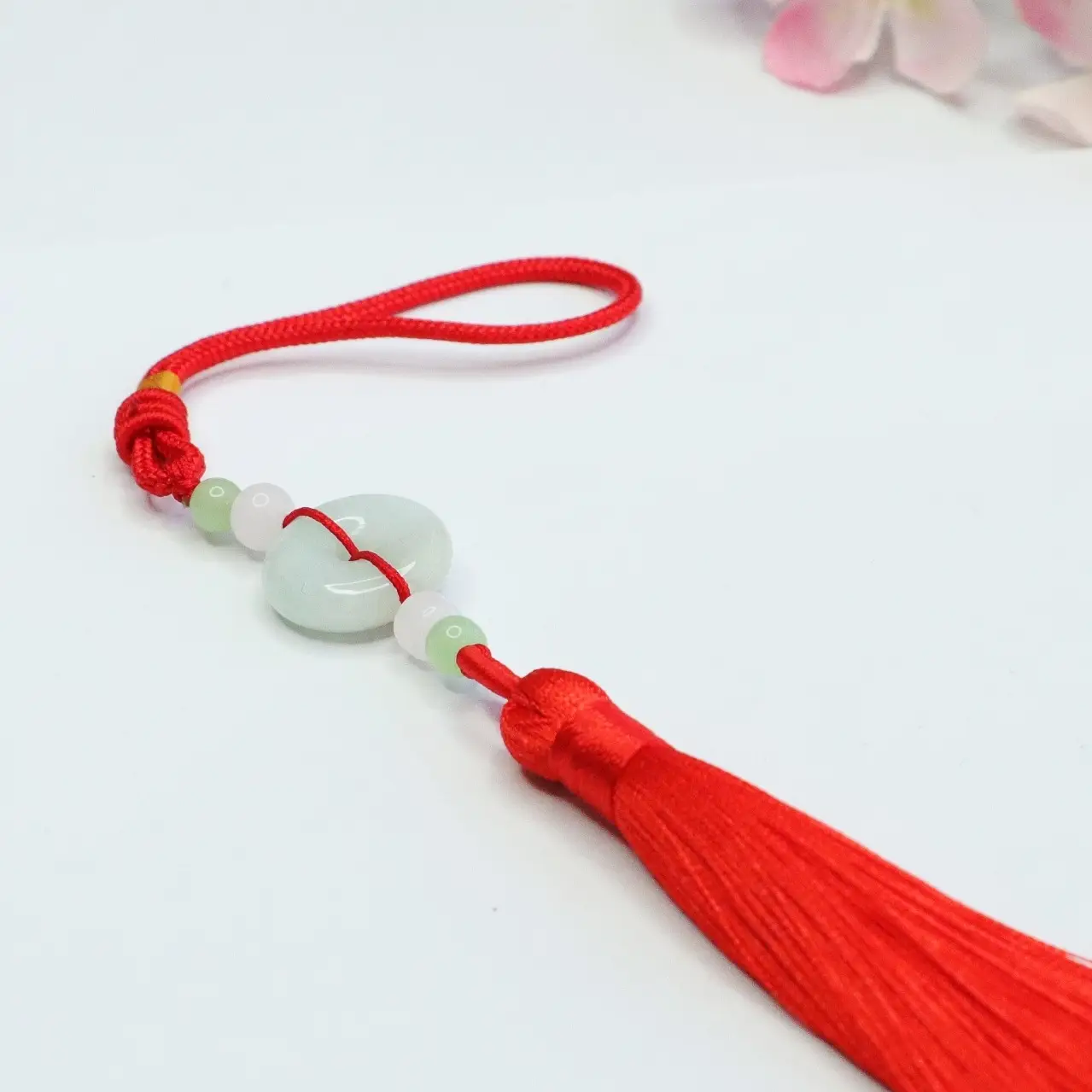 Jade Peace Pendant with Red Tassel & Red Cord — feature 11