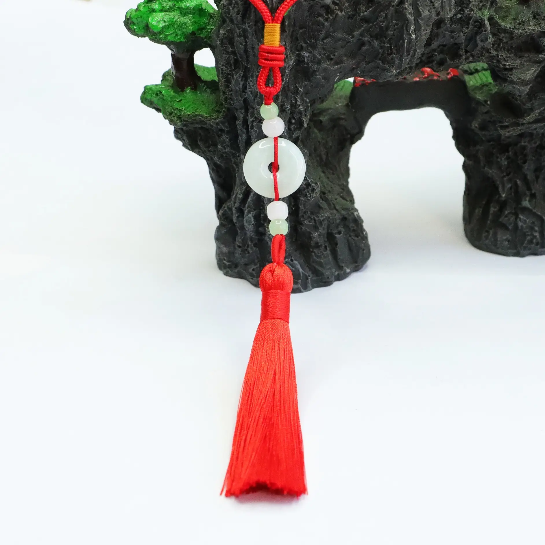 Jade Peace Pendant with Red Tassel & Red Cord — feature 12