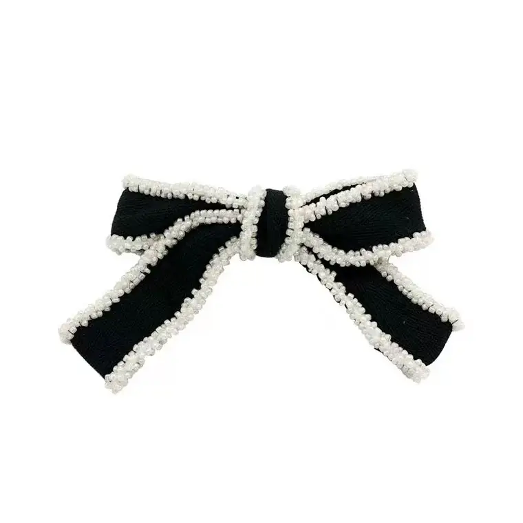 Black Embroidered Bow Hairpin Clip for Women - Image 5
