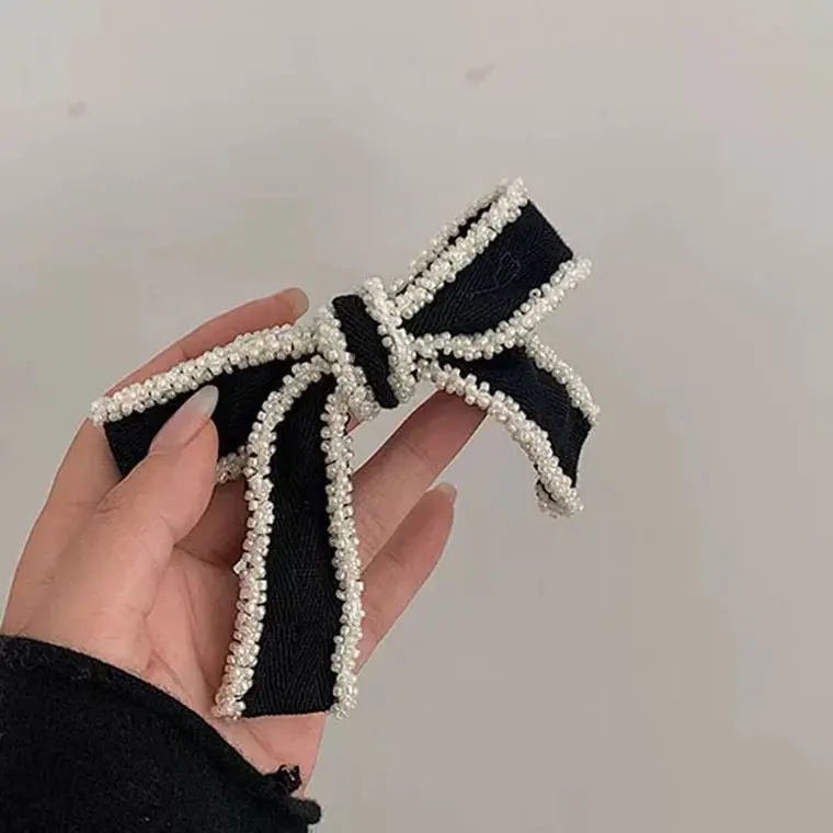 Black Embroidered Bow Hairpin Clip for Women — feature 6