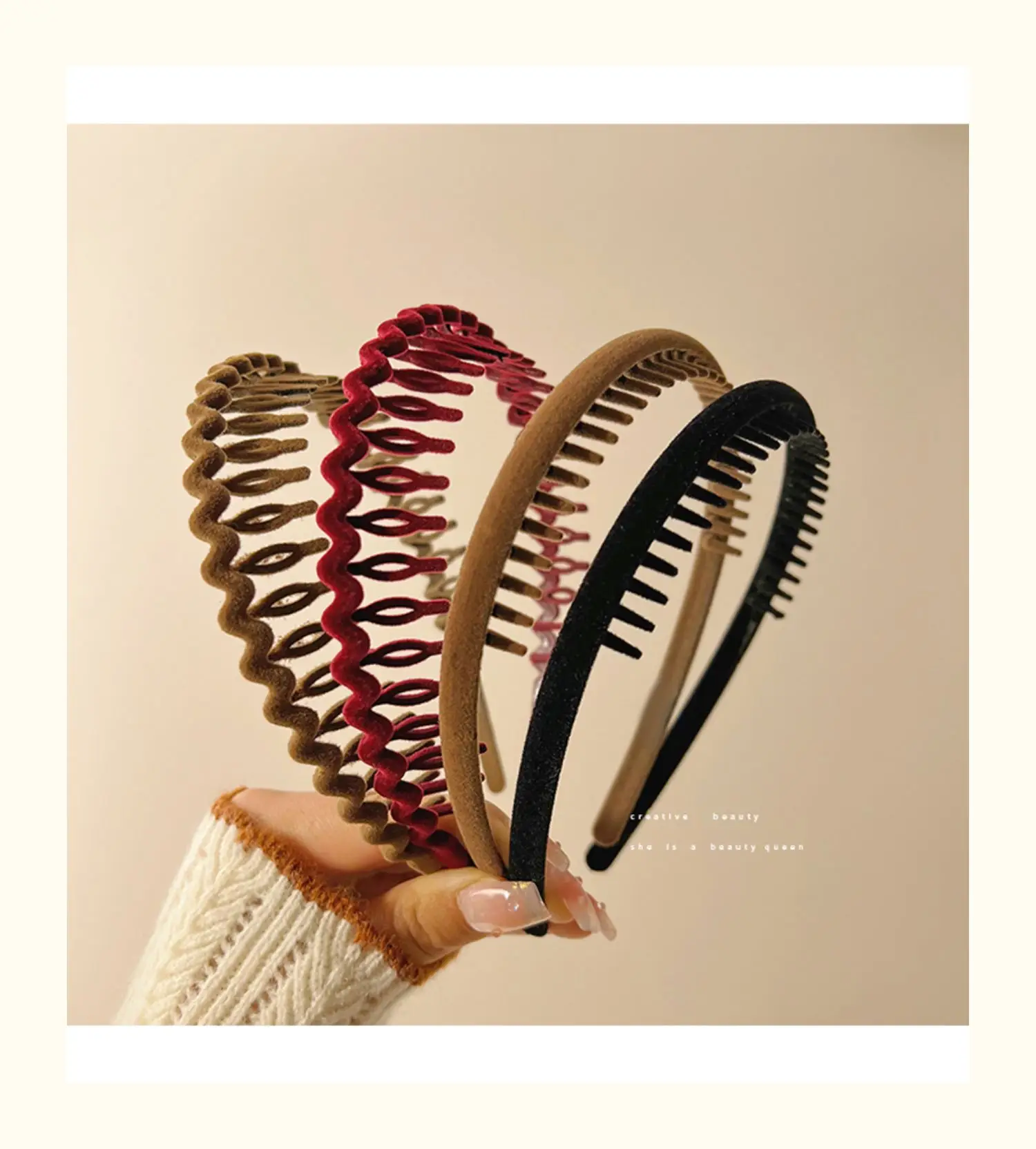 Flocking Hair Band for Women with Teeth Design — feature 3