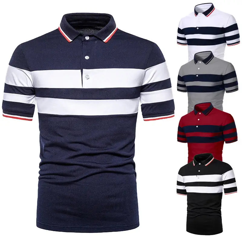 Men's Black Striped Polo Shirt Short Sleeve Casual Wear — feature 1