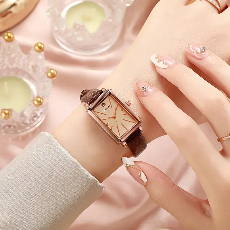 Women's Square Watch with White Band & Gold Plated Dial - Image 3