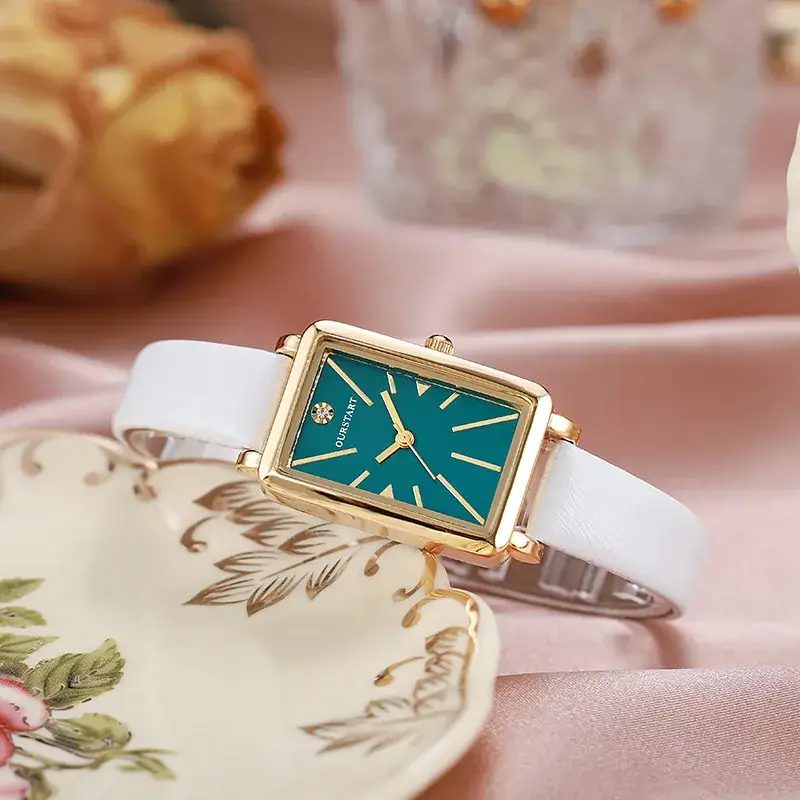Women's Square Watch with White Band & Gold Plated Dial - Image 5