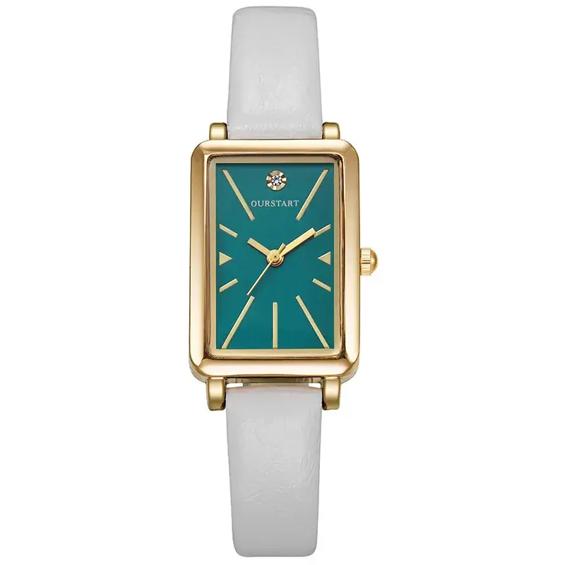 Women's Square Watch with White Band & Gold Plated Dial - Image 2