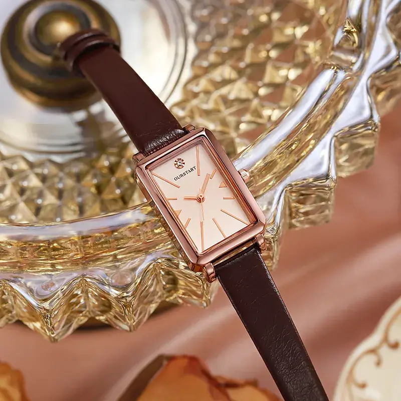 Women's Square Watch with White Band & Gold Plated Dial — feature 3