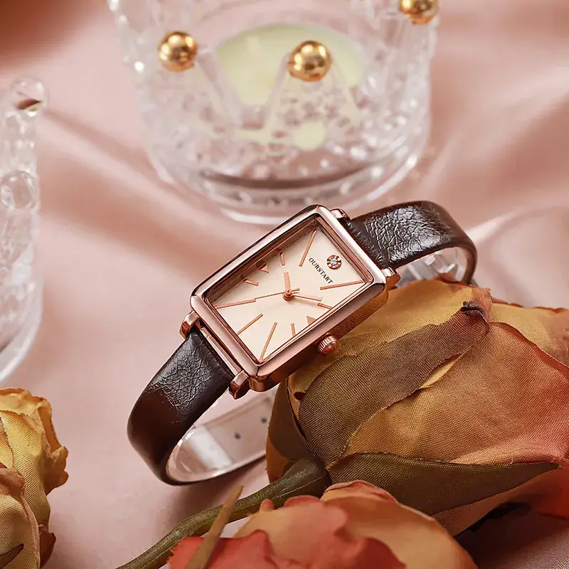 Women's Square Watch with White Band & Gold Plated Dial — feature 4