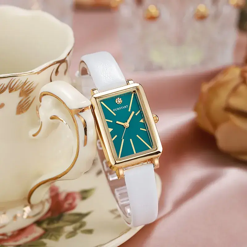 Women's Square Watch with White Band & Gold Plated Dial — feature 8