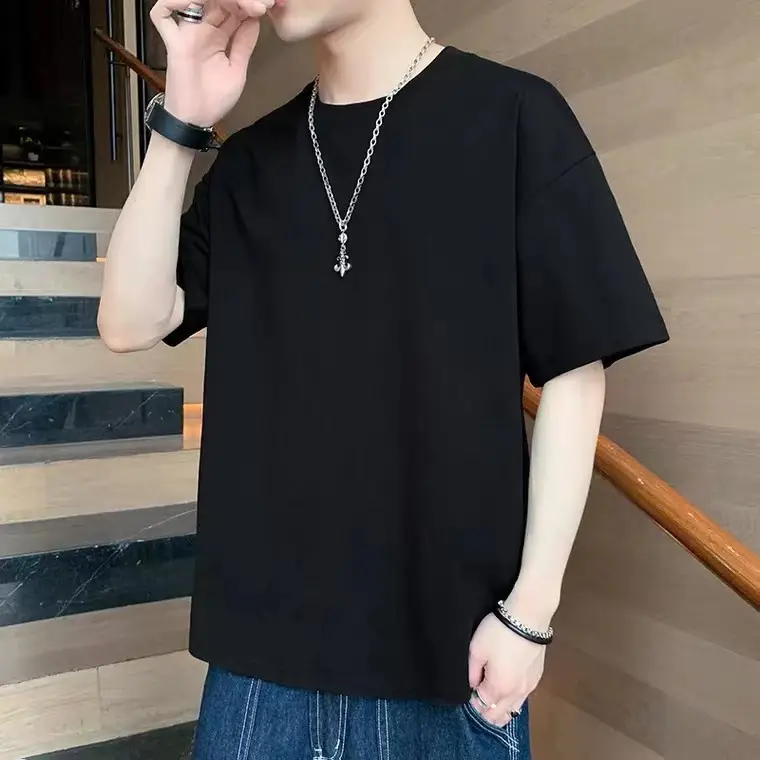 Men Grey T-Shirt 230g Short Sleeve Solid Color