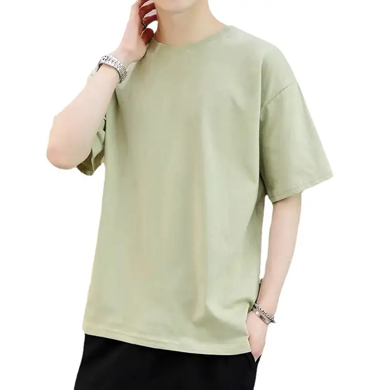 Men Grey T-Shirt 230g Short Sleeve Solid Color