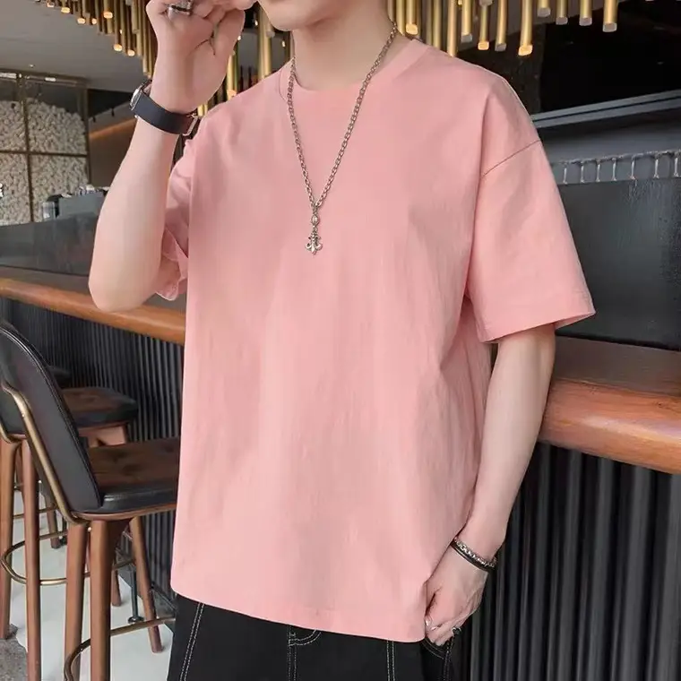 Men Grey T-Shirt 230g Short Sleeve Solid Color — feature 1