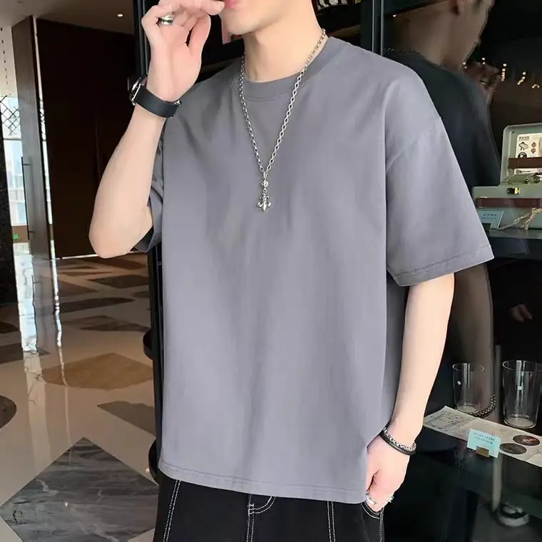 Men Grey T-Shirt 230g Short Sleeve Solid Color — feature 2
