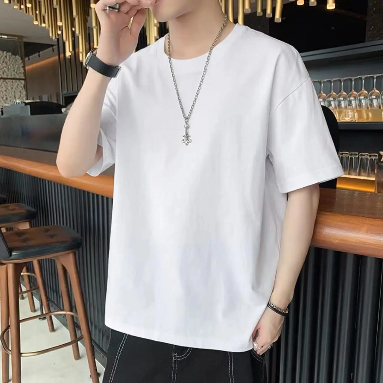 Men Grey T-Shirt 230g Short Sleeve Solid Color — feature 4