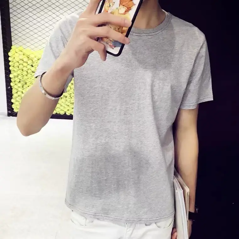 Men Grey T-Shirt 230g Short Sleeve Solid Color