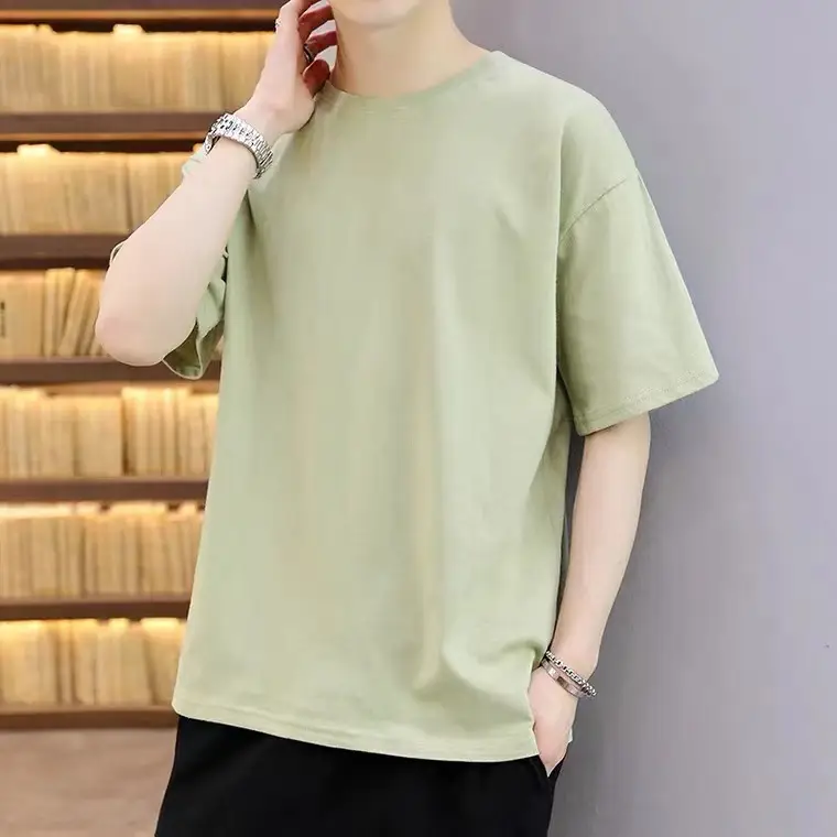 Men Grey T-Shirt 230g Short Sleeve Solid Color